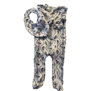 Hill House Home Blue Vine Stripe Baby Footie Pajamas and Bib size 3m